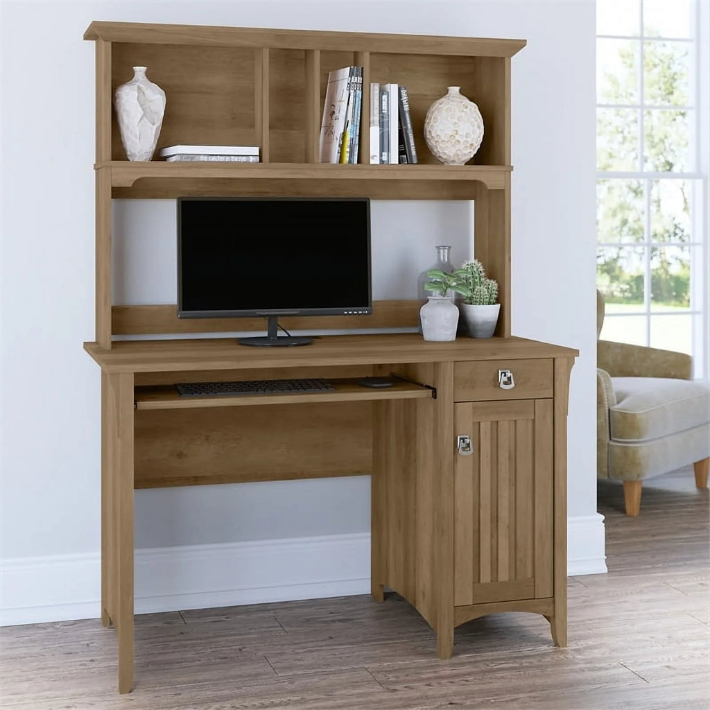 Contemporary Brown Engineered Wood Computer Desk with Hutch S155358
