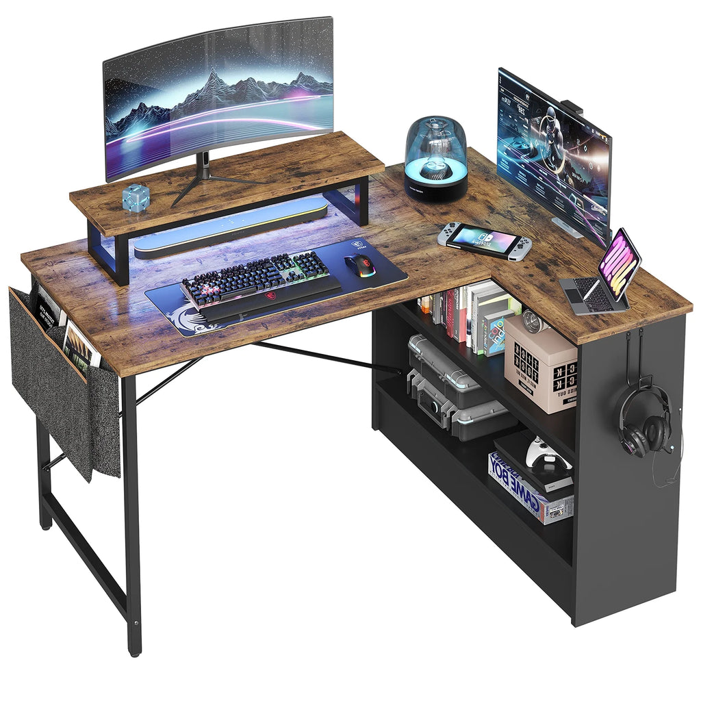 42" L-shaped Computer Desk with Storage Shelf T3424