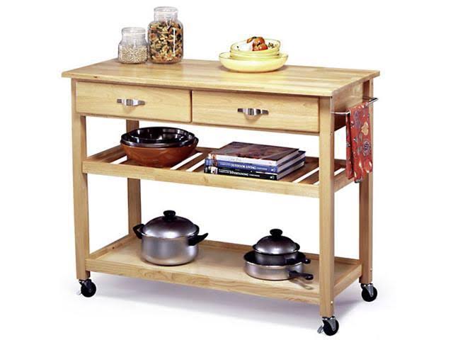 Natural Solid Wood Top Kitchen Cart D9187