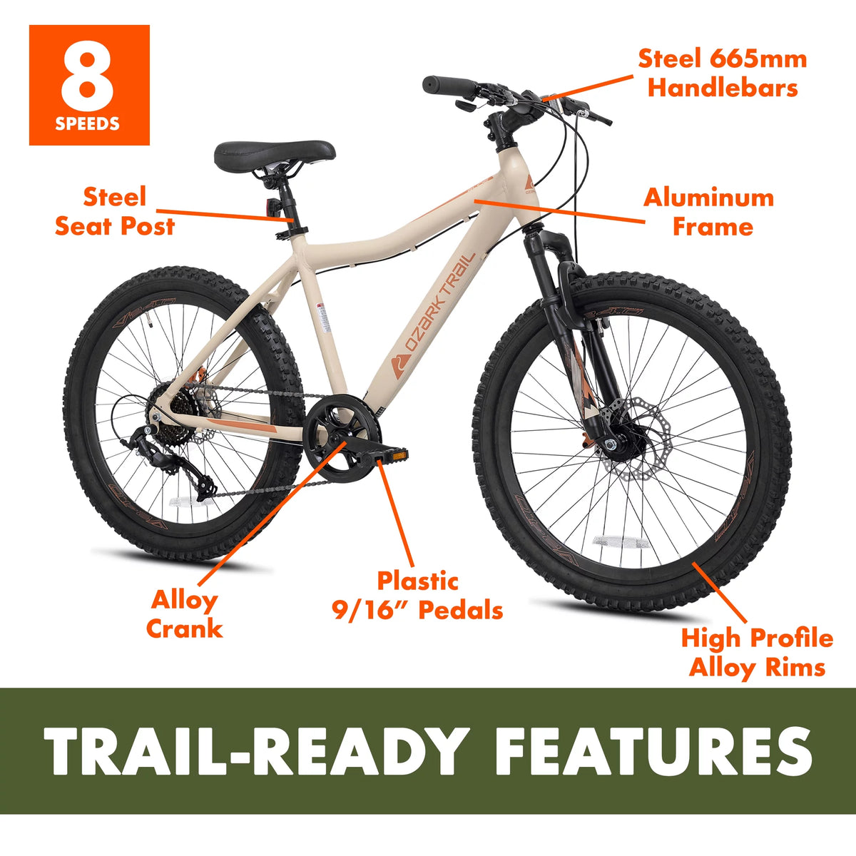 24 Glide Mountain Bike, 8 Speed, Black M157