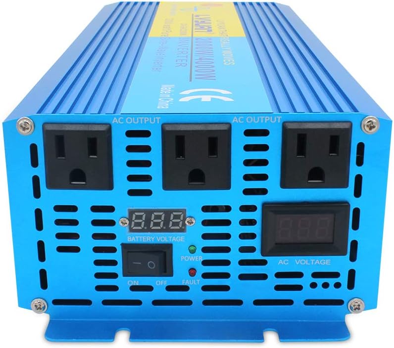 2000W Pure Sine Wave Power Inverter 12V DC to 110V AC with LED Display 3 AC Outlets B32168