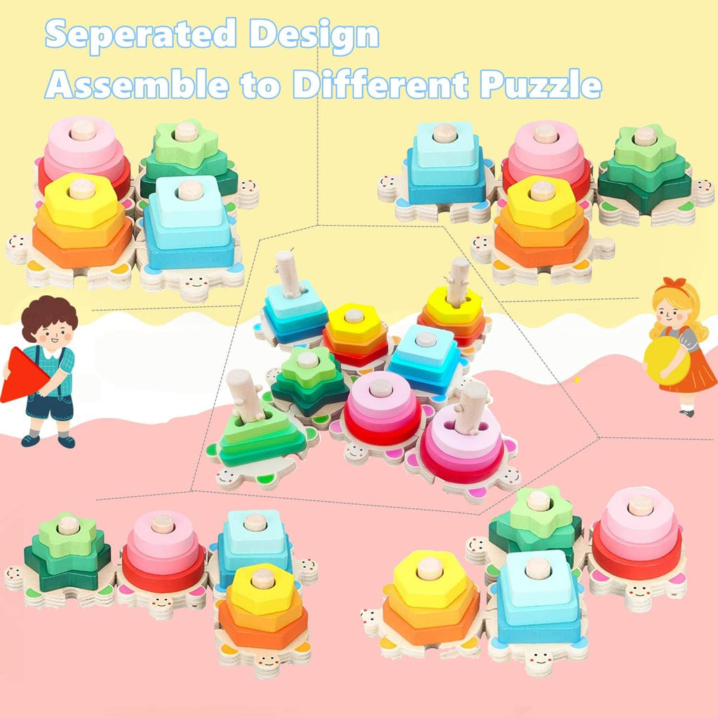 Wooden Shape Sorter and Stacking Toys, 8PCS Toddler Montessori Geometric Block Puzzle P853222