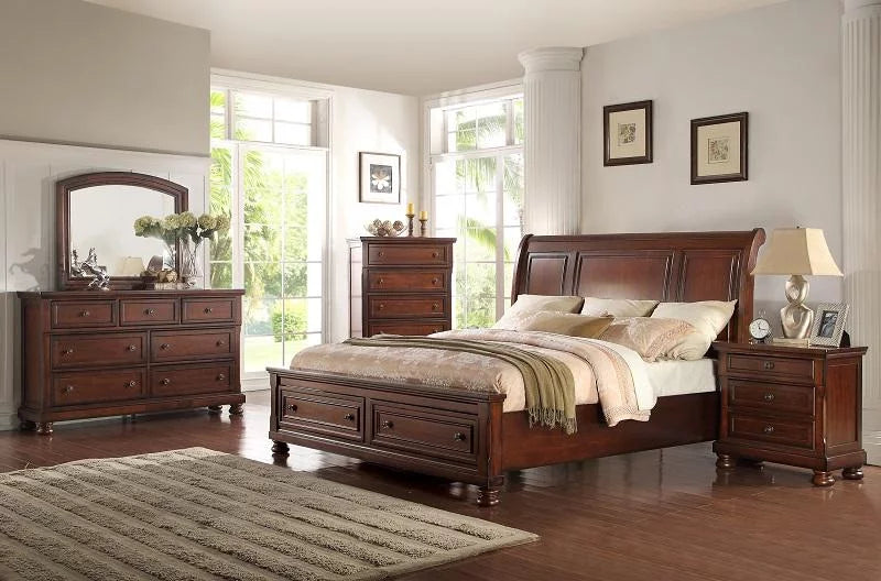 Cherry Wood Finish Eastern King Platform Bedroom Set 4Pcs R913659