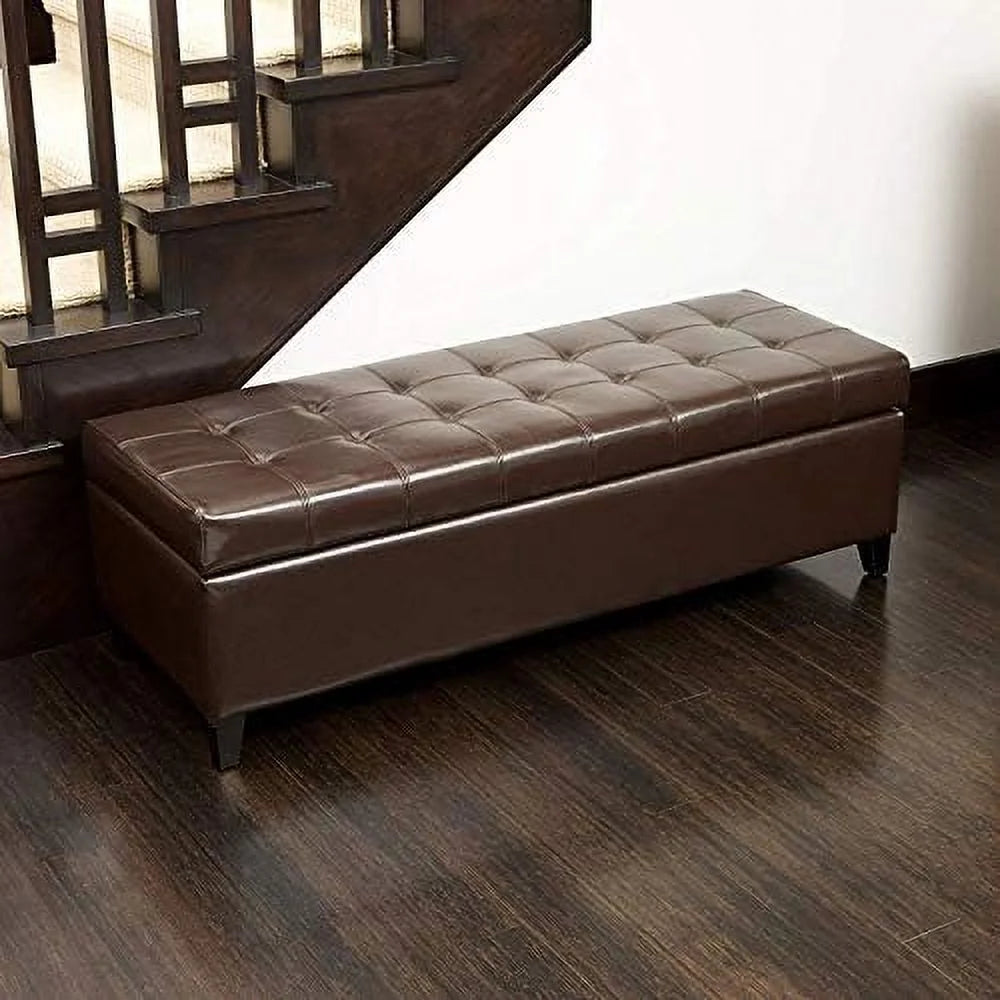 Rectangular Tufted Bonded Leather Ottoman Bench A582427