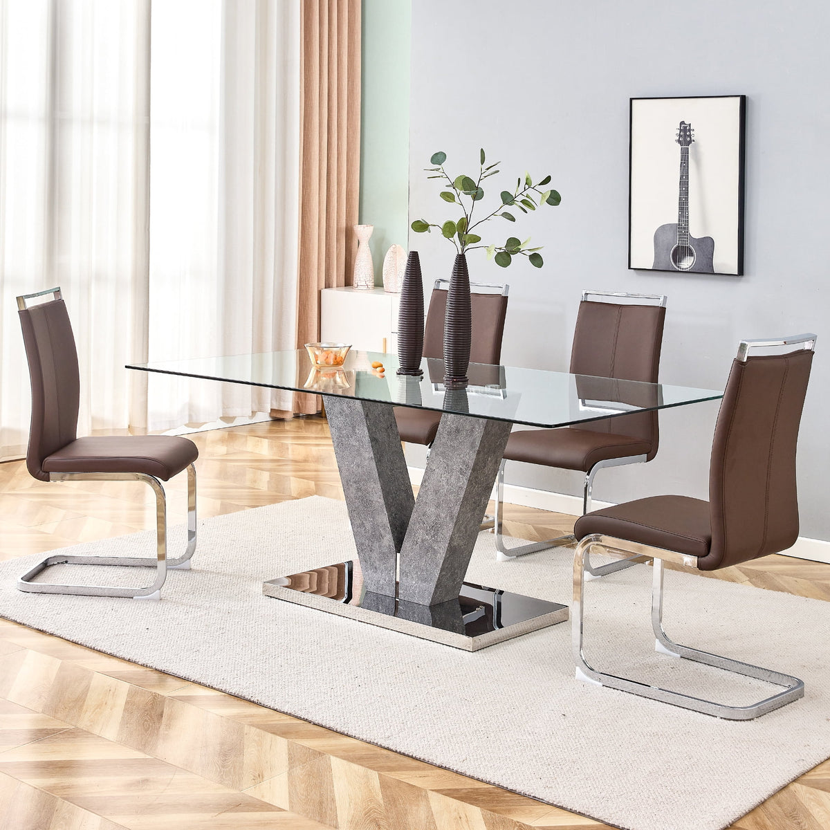 Modern Minimalist Rectangular Glass Dining Table for 6-8 F584612