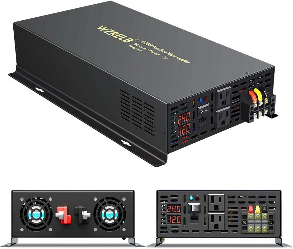 Pure Sine Wave 3500W 24V DC to 110V 120V AC Power Inverter with Dual US Outlets O64730