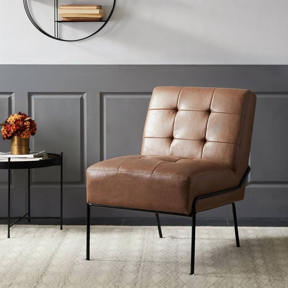 Walnut Faux Leather Armless Accent Chair W27803
