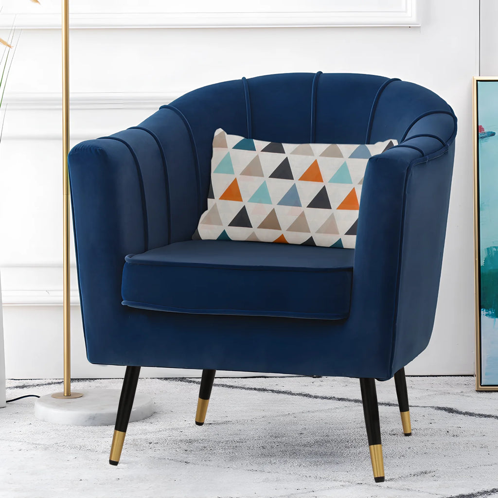 Navy Blue Upholstered Barrel Chair with Pillow Z155
