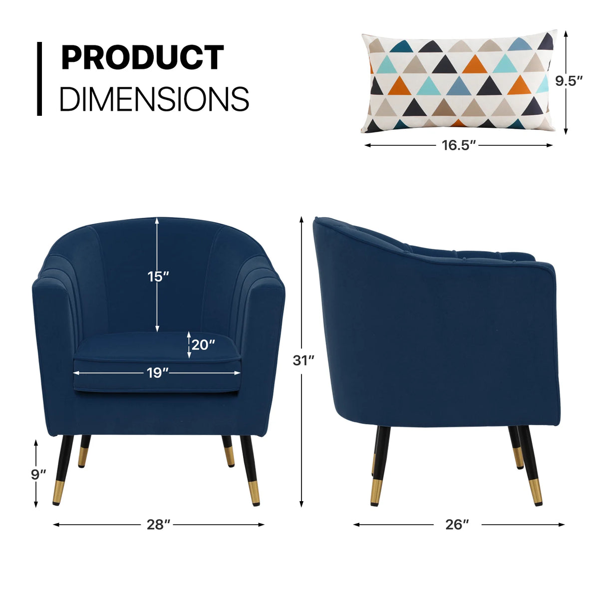 Navy Blue Upholstered Barrel Chair with Pillow Z155