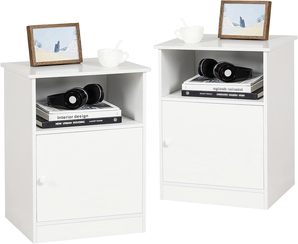 Black Tall Nightstand with Cabinet and Open Shelf S7683