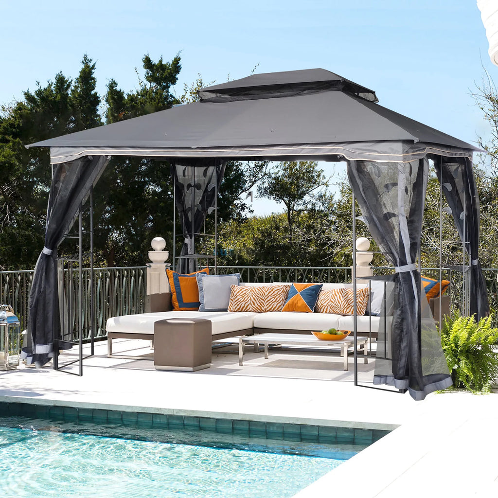 Gray Patio Gazebo Canopy Tent with Mosquito Net K378