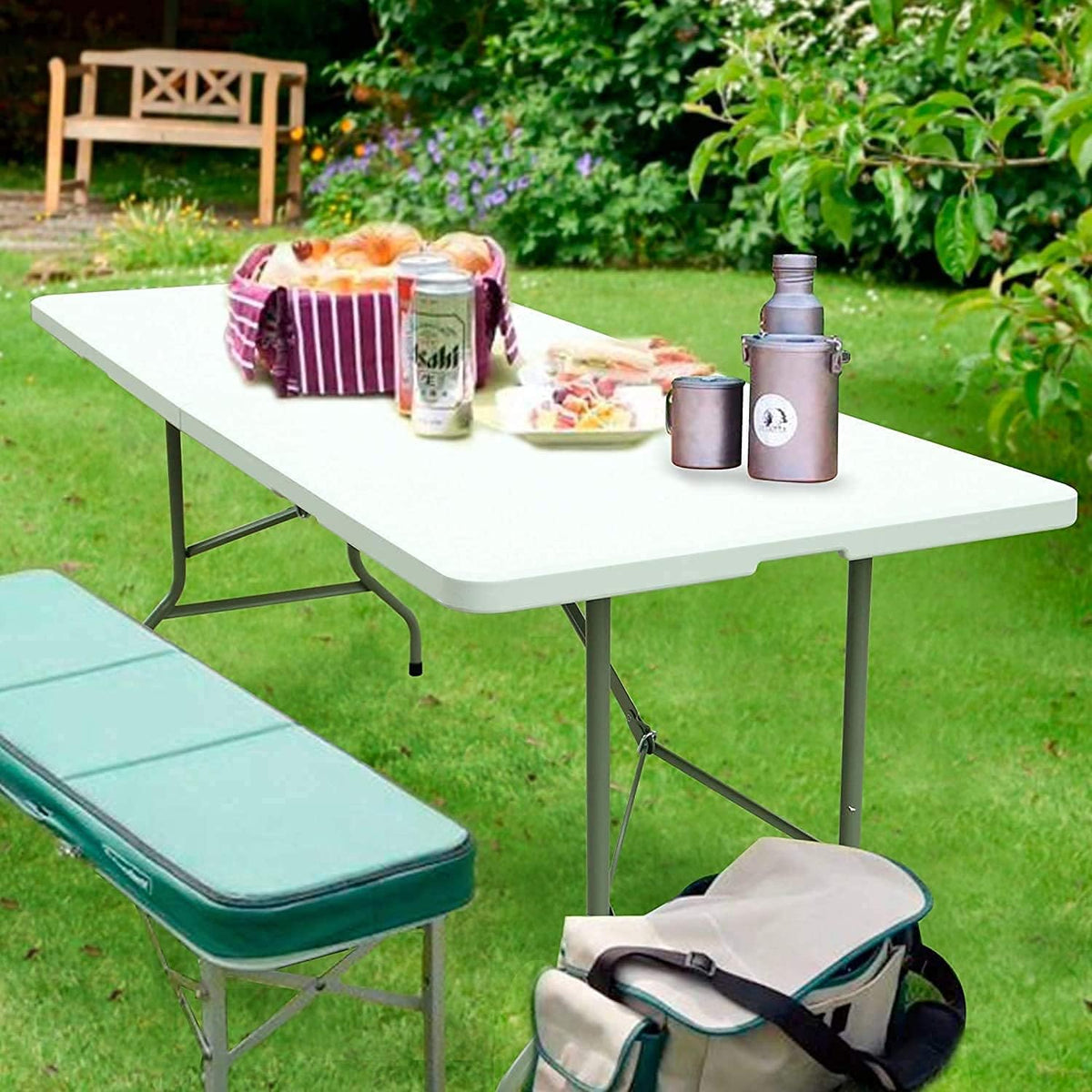White Folding Plastic Dining Table with Handle N3911