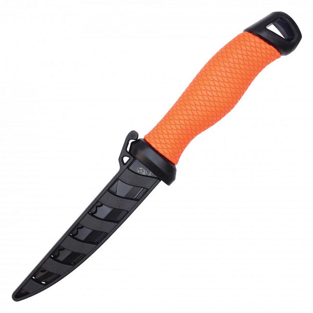 10.5" Gut Hook Filet Knife Orange Handle with Black Sheath P625