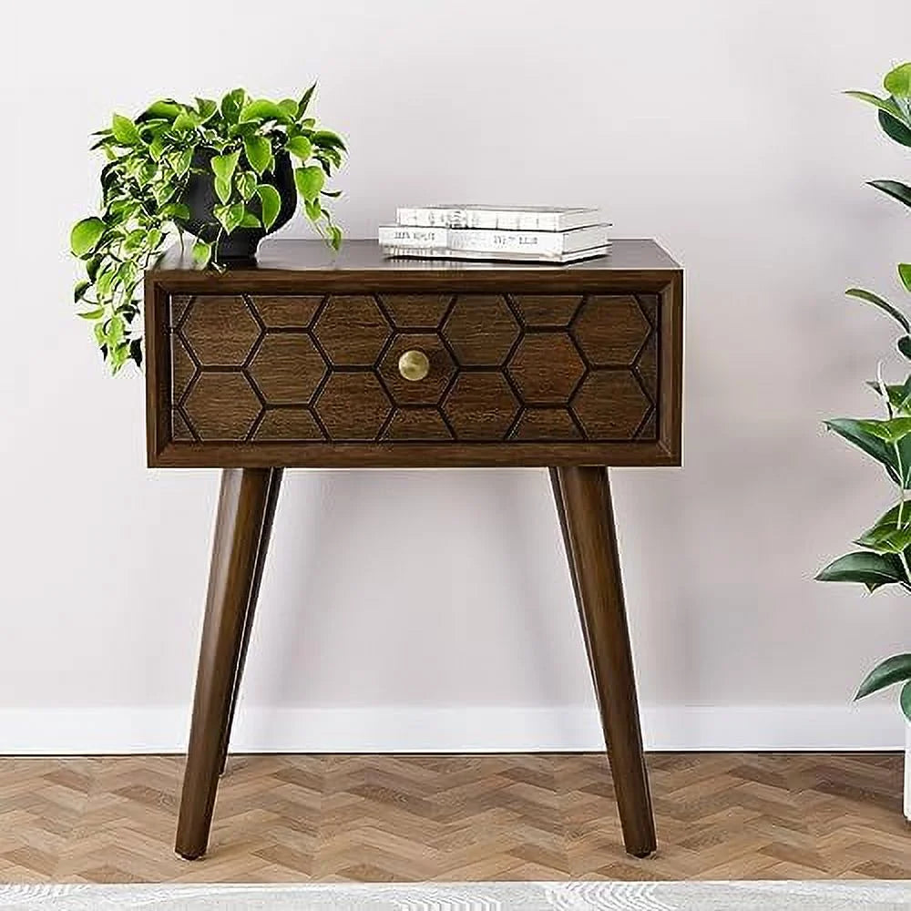 Rose Wood Brown End Table with Drawer V6327