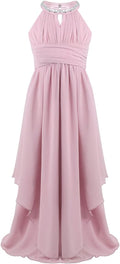 Big Girls Halter-Neck Floral Lace Romper Dress Long Gowns Light Pink B639
