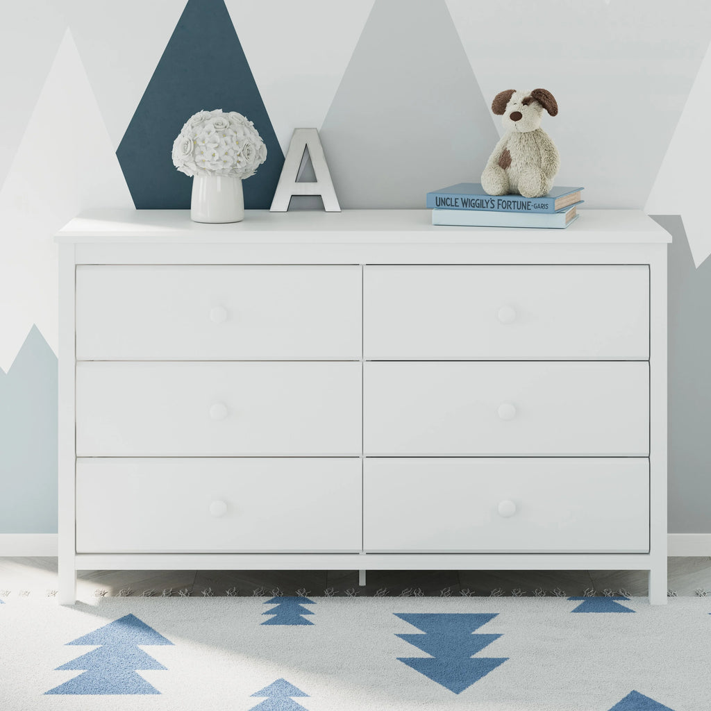 White 6 Drawer Kids Double Dresser Q614