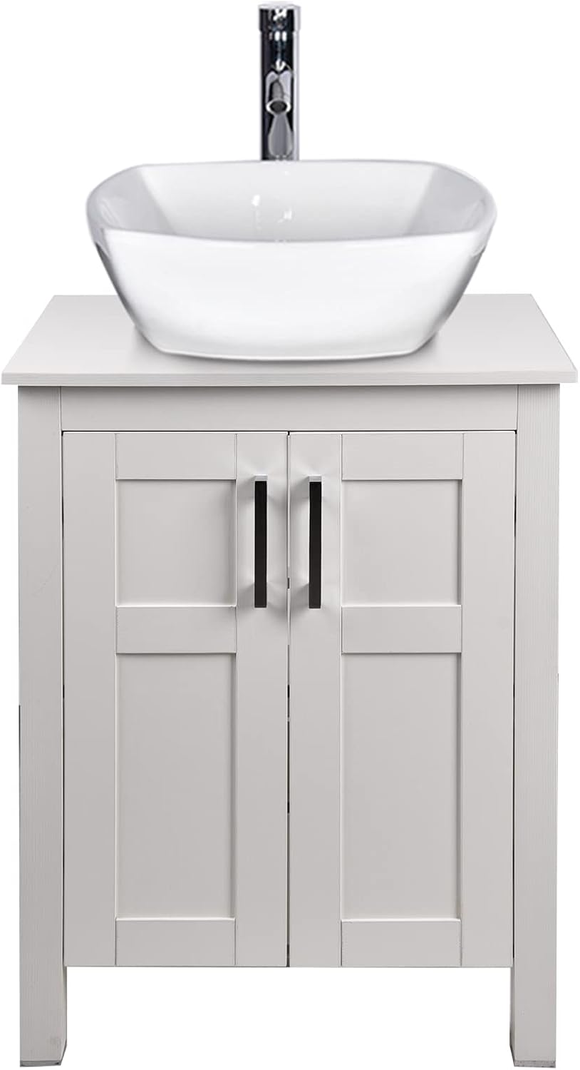 24 Inches White Single Bathroom Vanity Set with Top and 2-Door Cabinet S281
