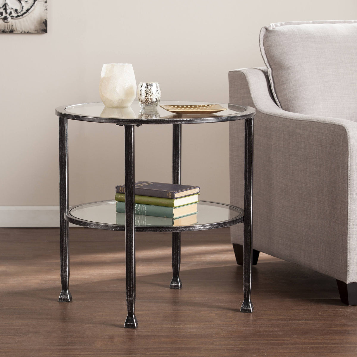 Black Metal and Glass Round End Table Z13237