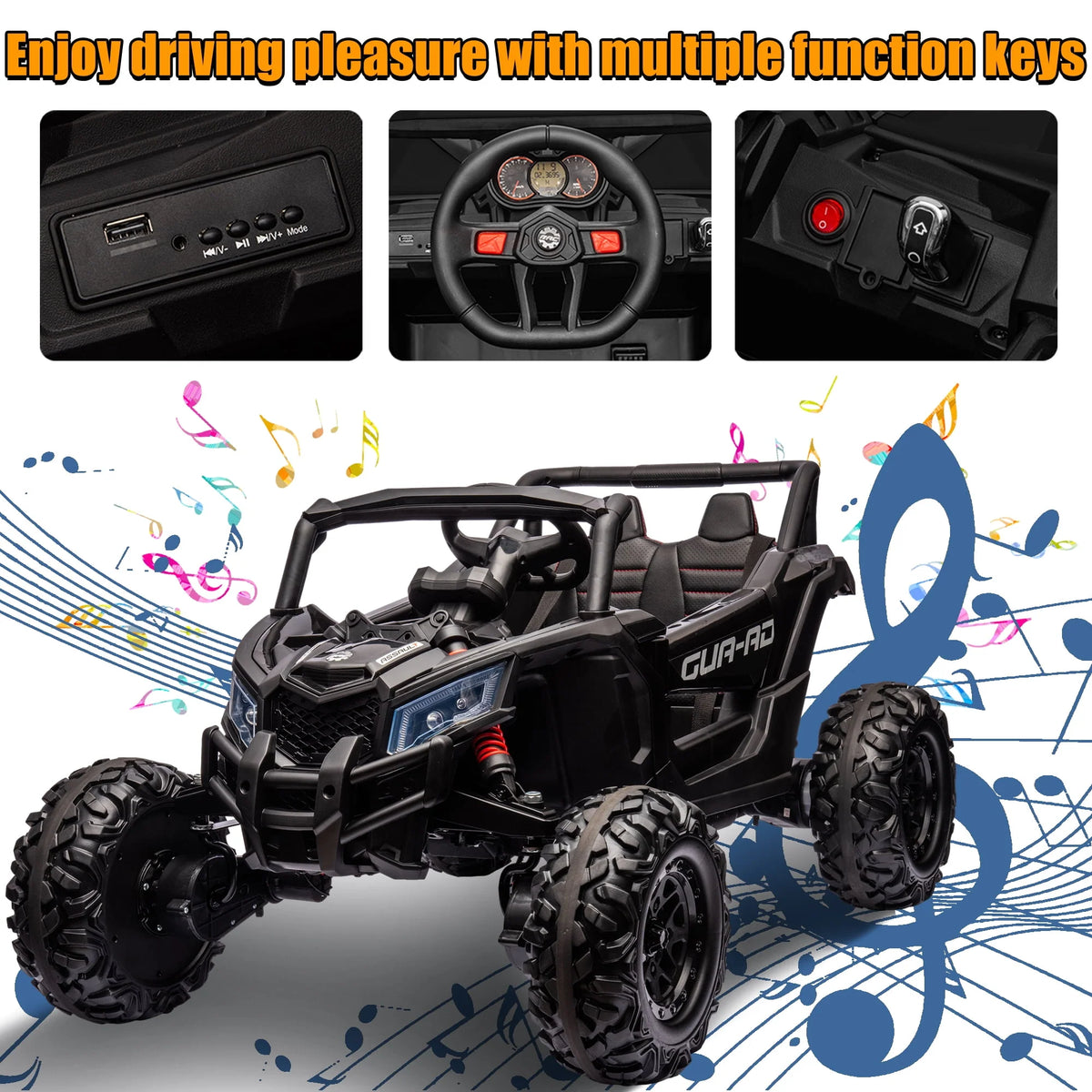 24V Ride On Truck Car with Parent Remote Control, Black Y619488