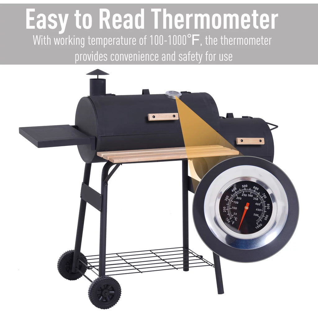 Portable Charcoal BBQ Grill and Offset Smoker Combo with Wheels Y504036