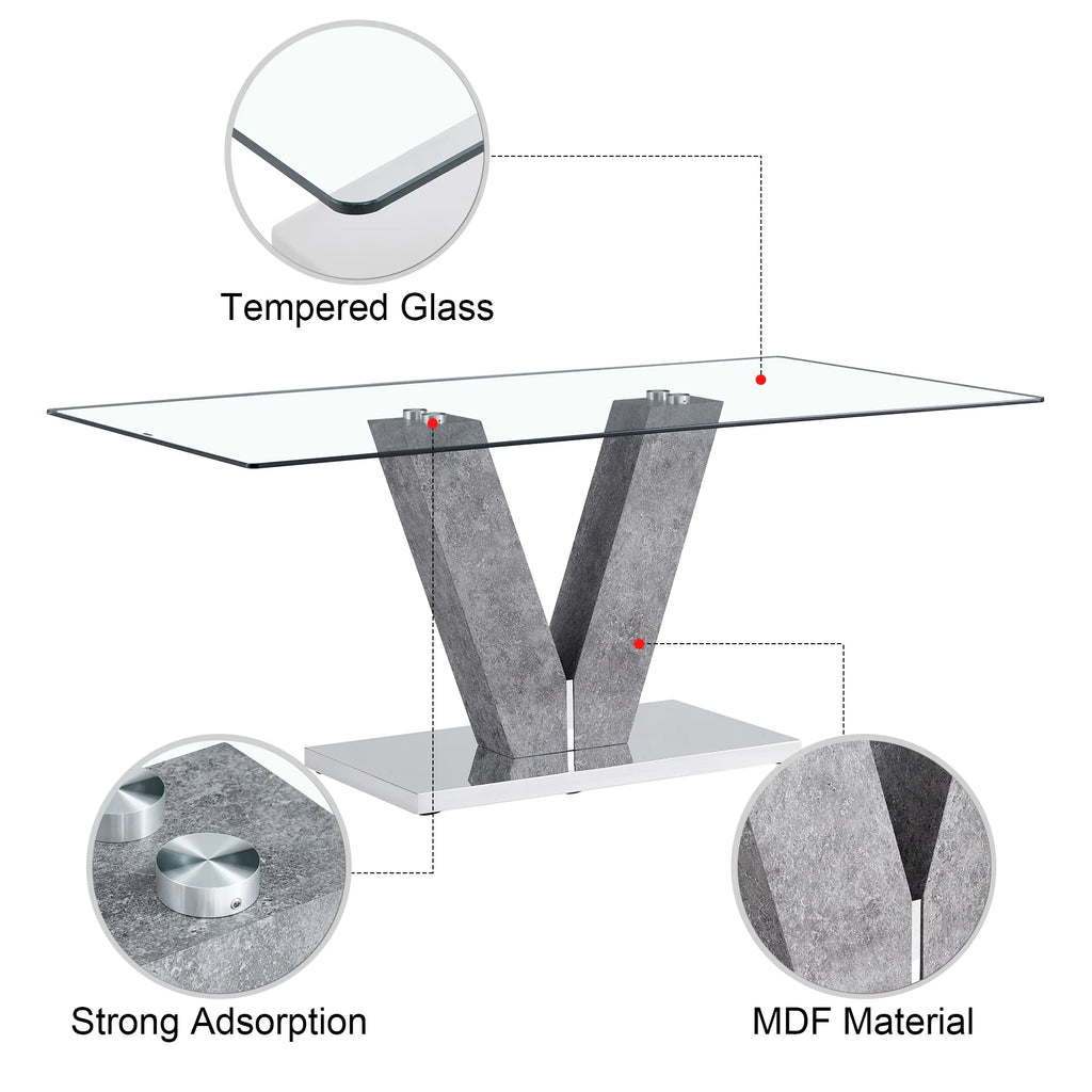 Modern Minimalist Rectangular Glass Dining Table for 6-8 F584612