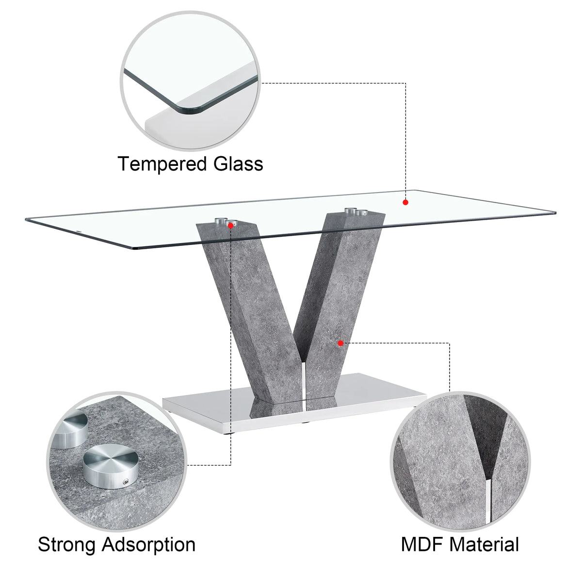 Modern Minimalist Rectangular Glass Dining Table for 6-8 F584612