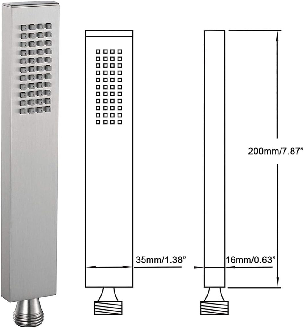 Square Solid Brass Brushed Nickel Hand Held Shower Head with Wall Connector and 1.5M Hose Set Pack of 2 H573