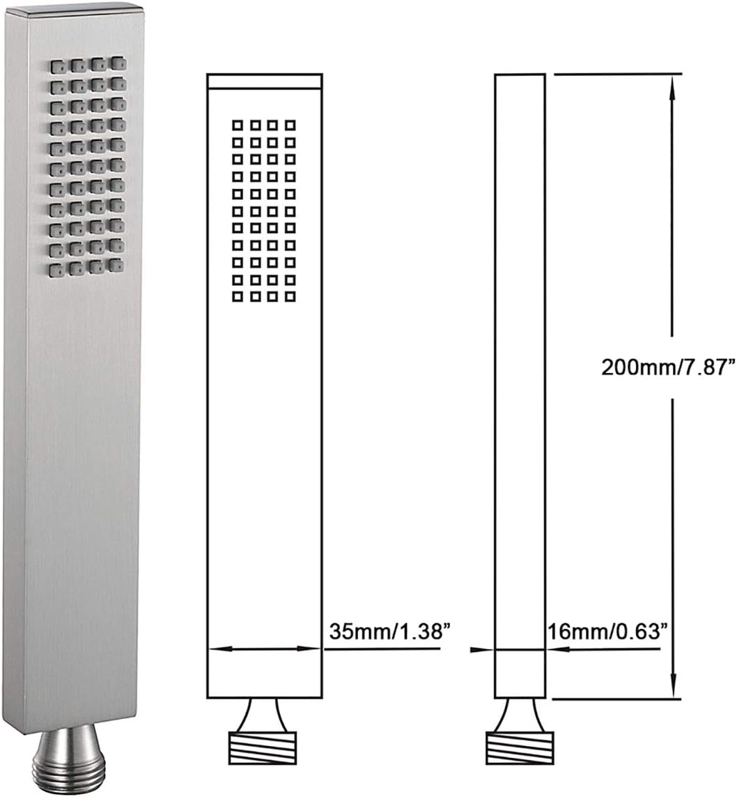 Square Solid Brass Brushed Nickel Hand Held Shower Head with Wall Connector and 1.5M Hose Set Pack of 2 H573