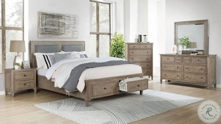 Wire Brushed Warm Gray USB Night Stand S374