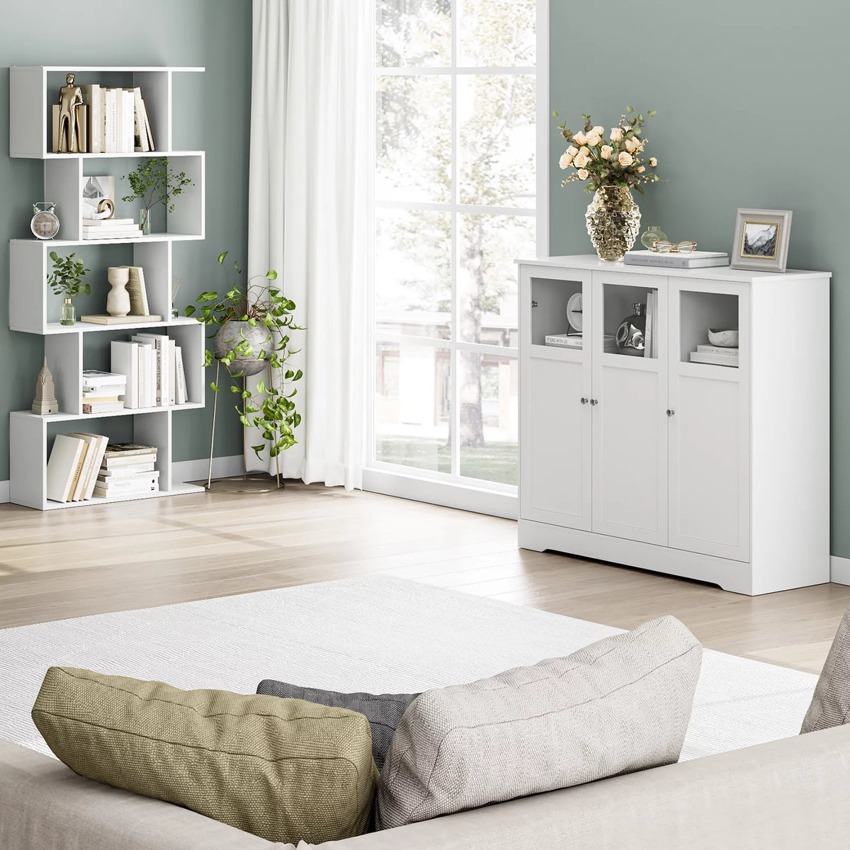 White 3 Glass Door Accent Cabinet B385318