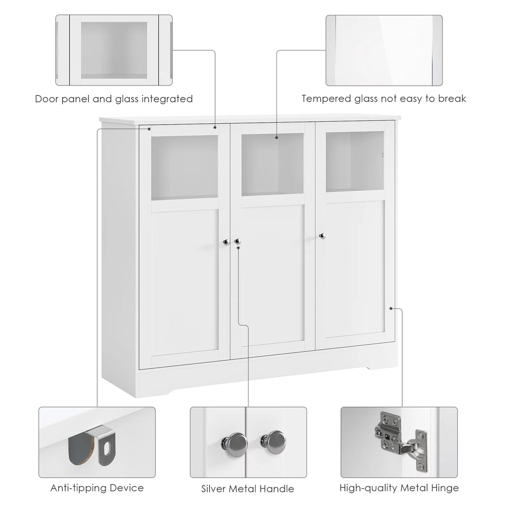 White 3 Glass Door Accent Cabinet B385318