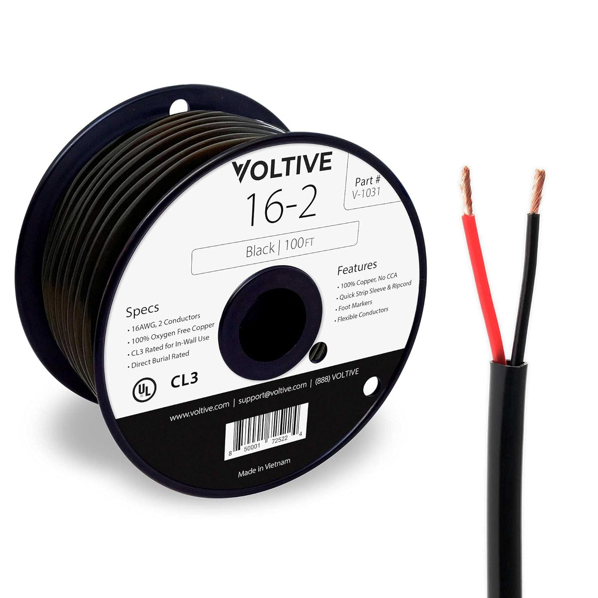 16 AWG 2 Conductor Oxygen-Free Copper Speaker Wire - 500 Foot Black Cable G77627
