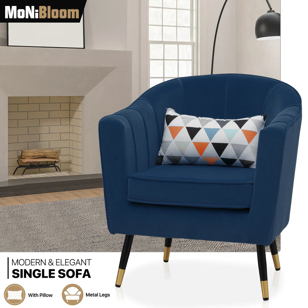 Navy Blue Upholstered Barrel Chair with Pillow Z155