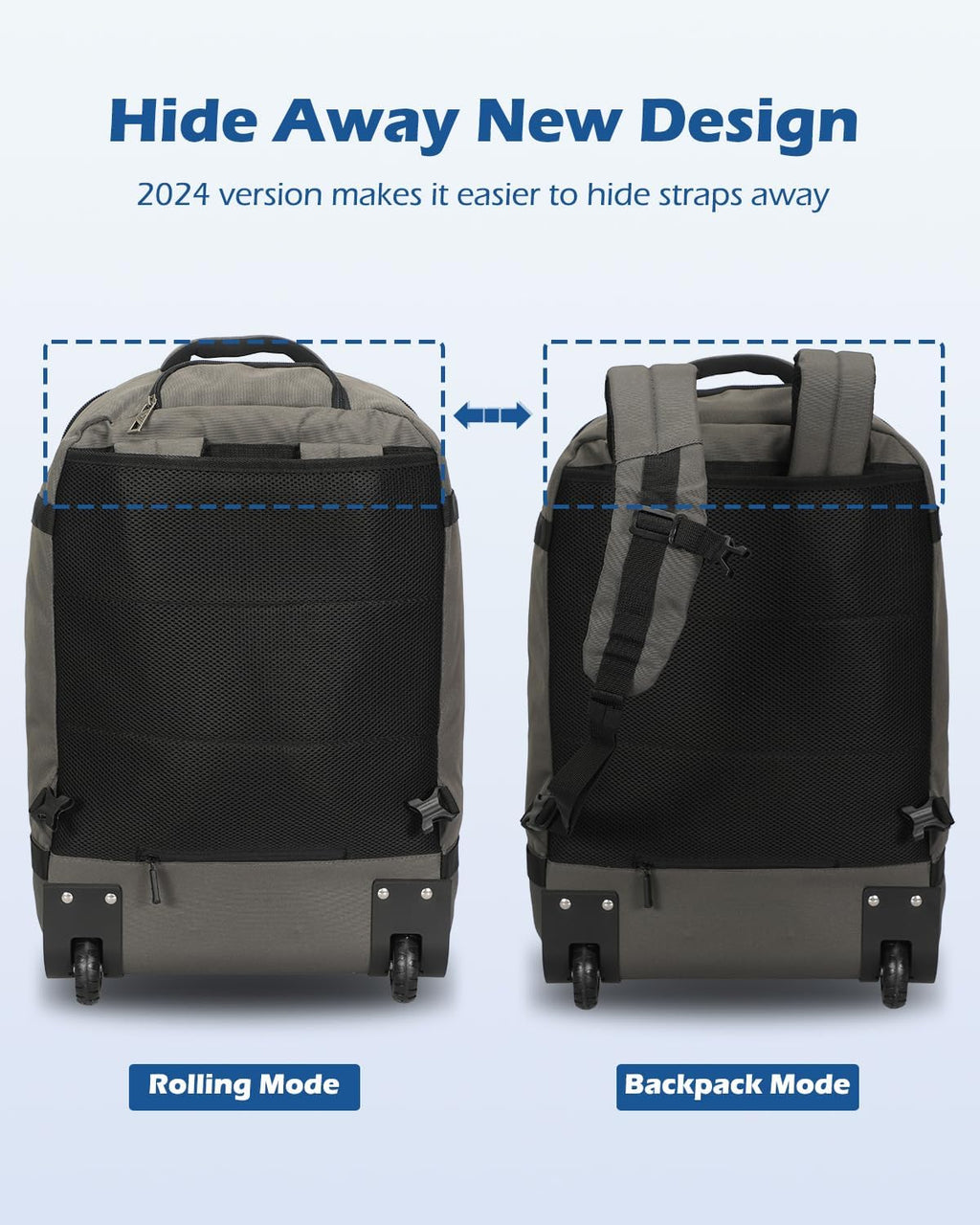 42L Rolling Backpack Navy Blue with Grey B3052