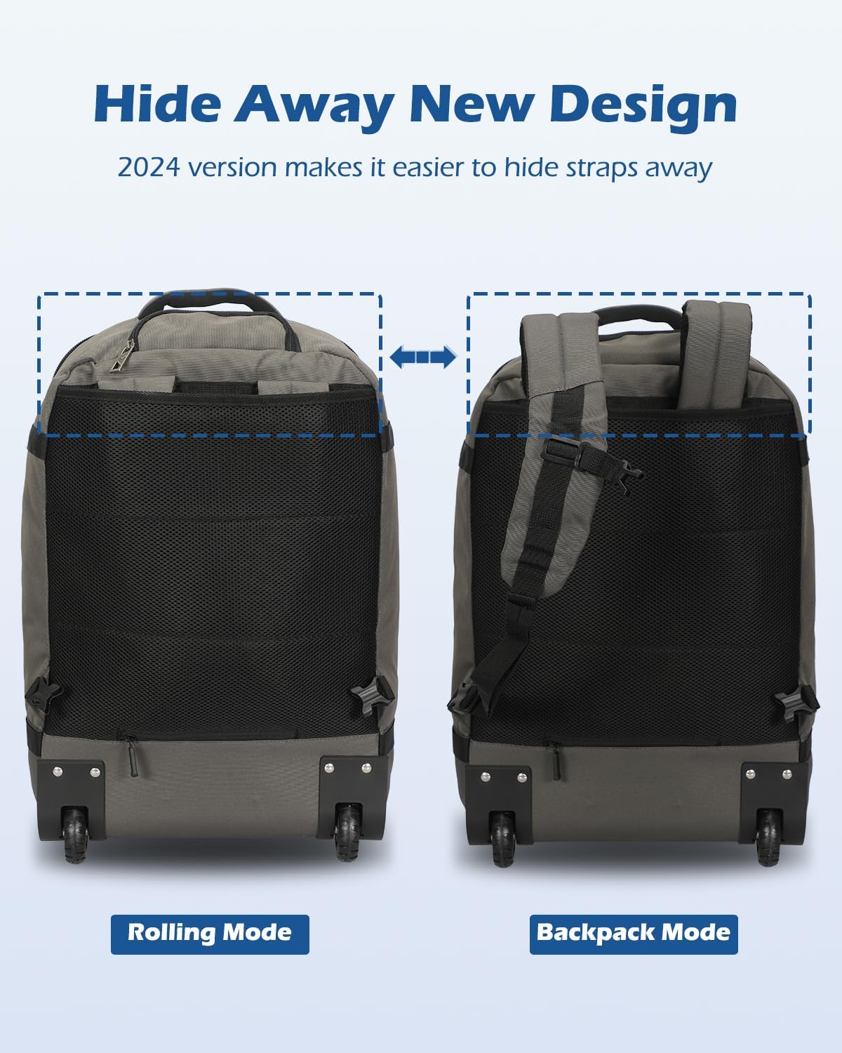 42L Rolling Backpack Navy Blue with Grey B3052