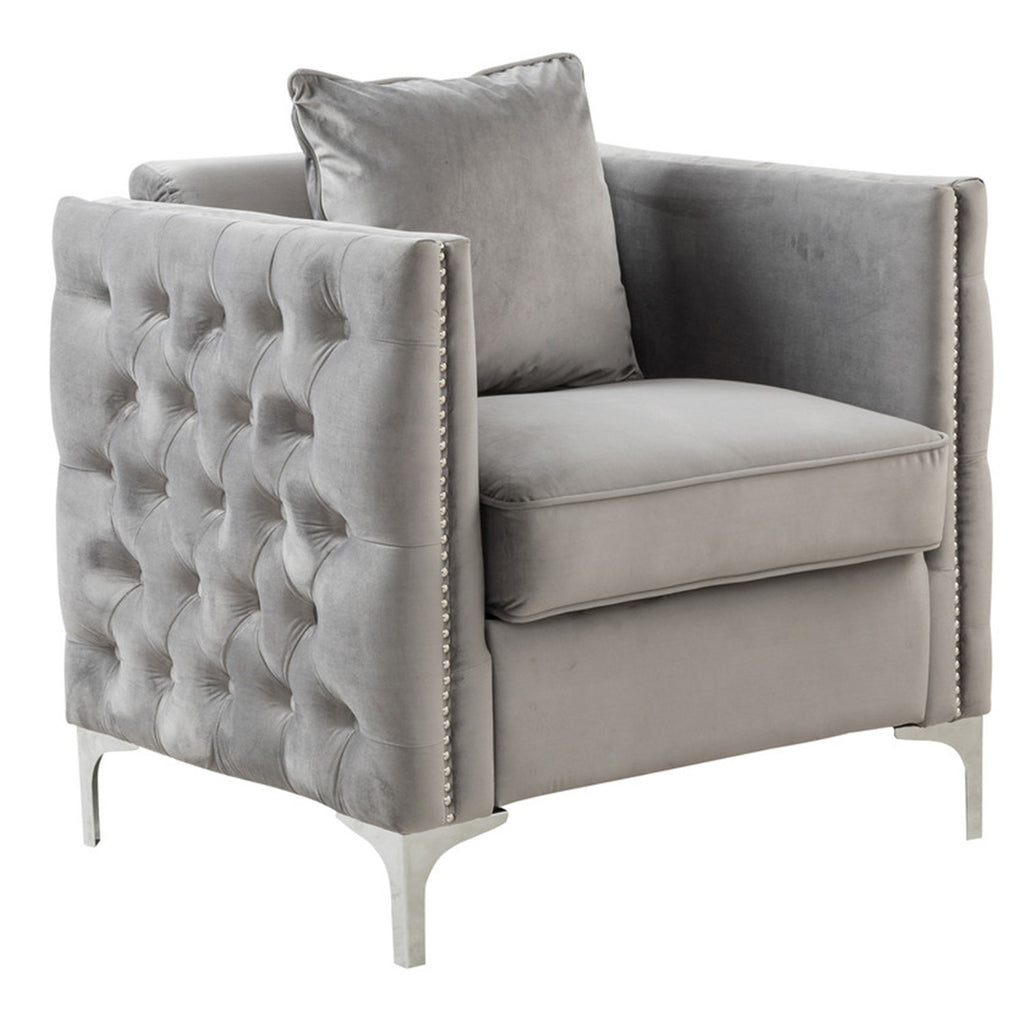 Gray Velvet Chair with 1 Pillow N492