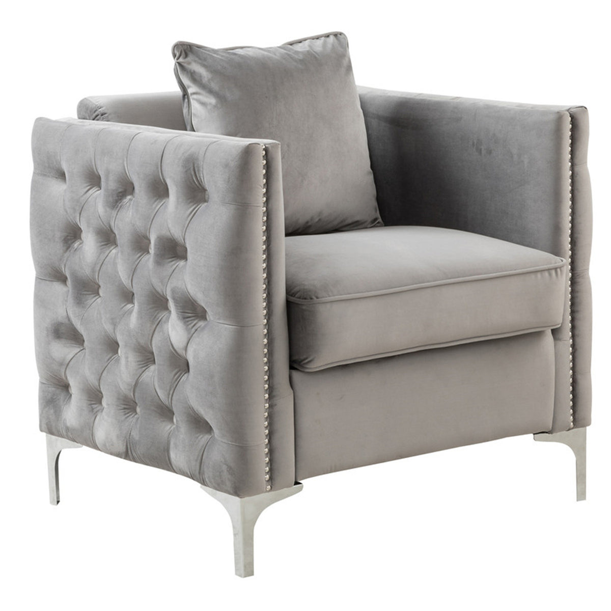 Gray Velvet Chair with 1 Pillow N492