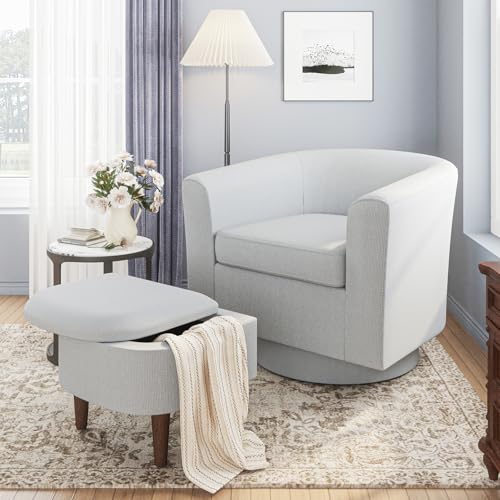 Beige Upholstered Swivel Accent Chair with Ottoman T866024