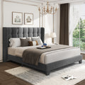 Grey Queen Size Platform Bed Frame with Tufted Headboard G376