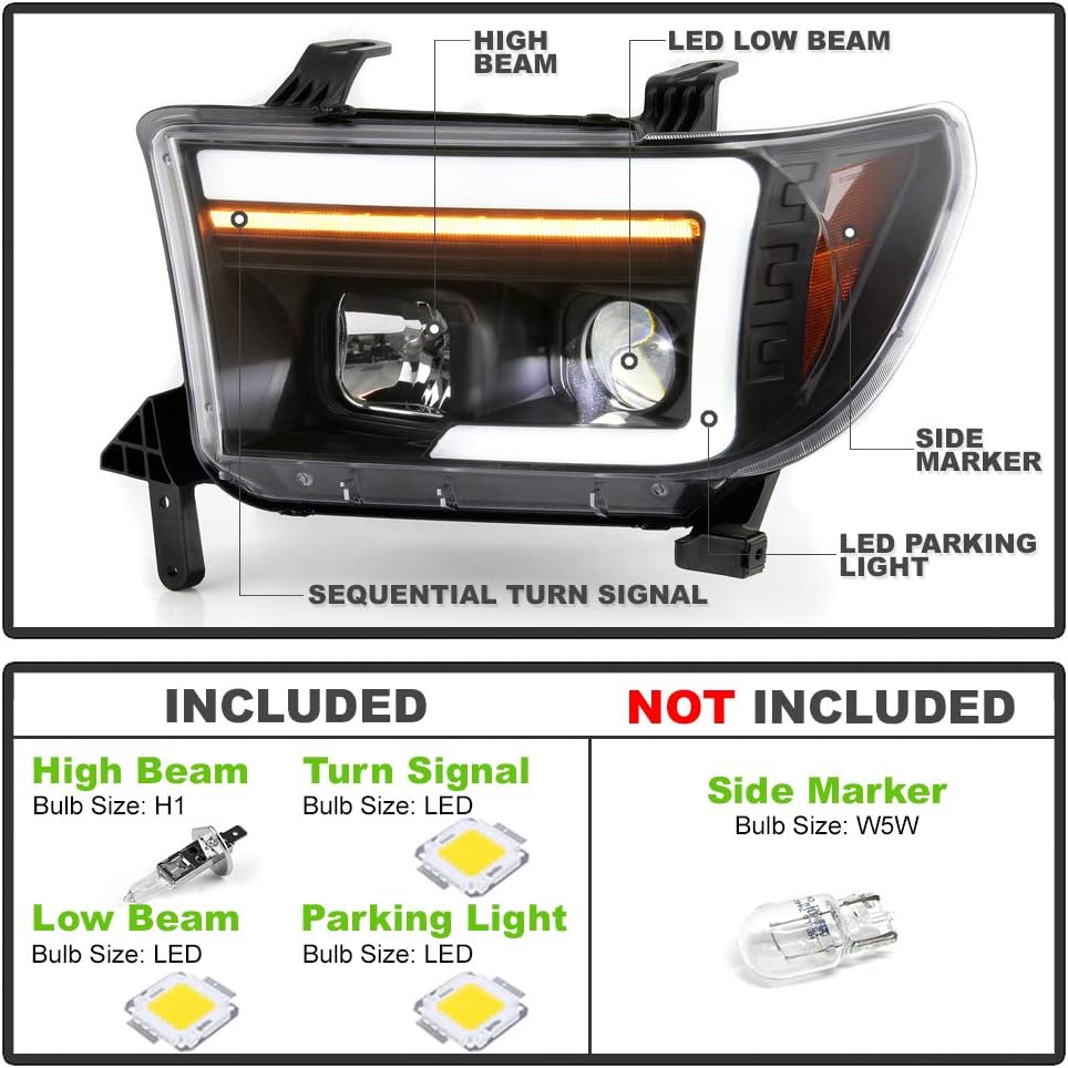 Black LED Projector Headlights U4252