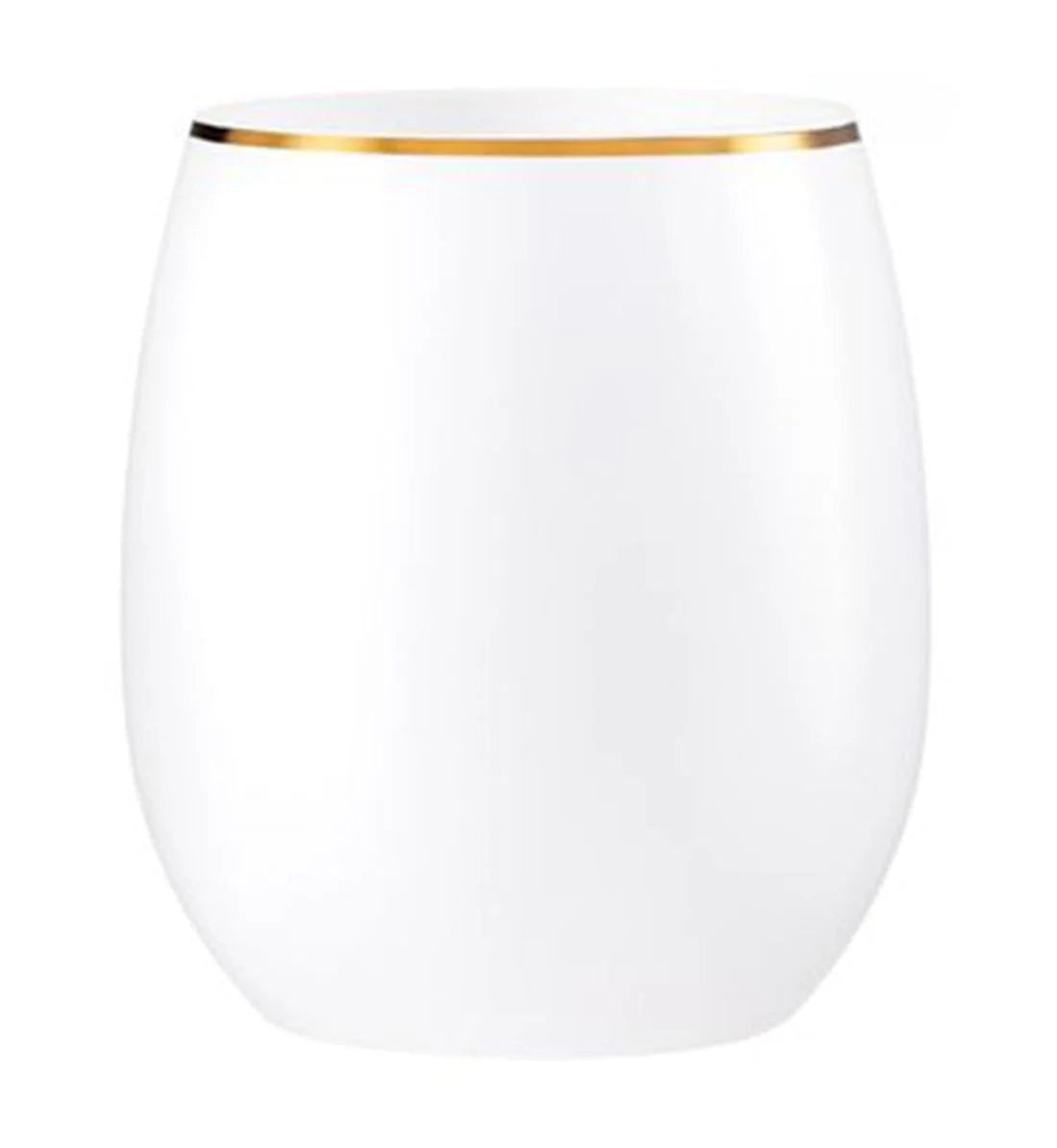 Stemless Plastic Wine Goblet 12 oz White Gold Rim Pack of 6 Z5554