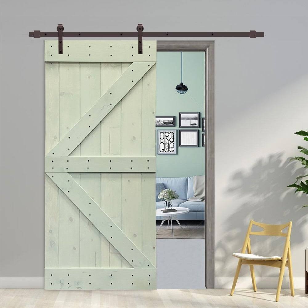 Sage Green Stained Wood Sliding Barn Door with Hardware Kit R341