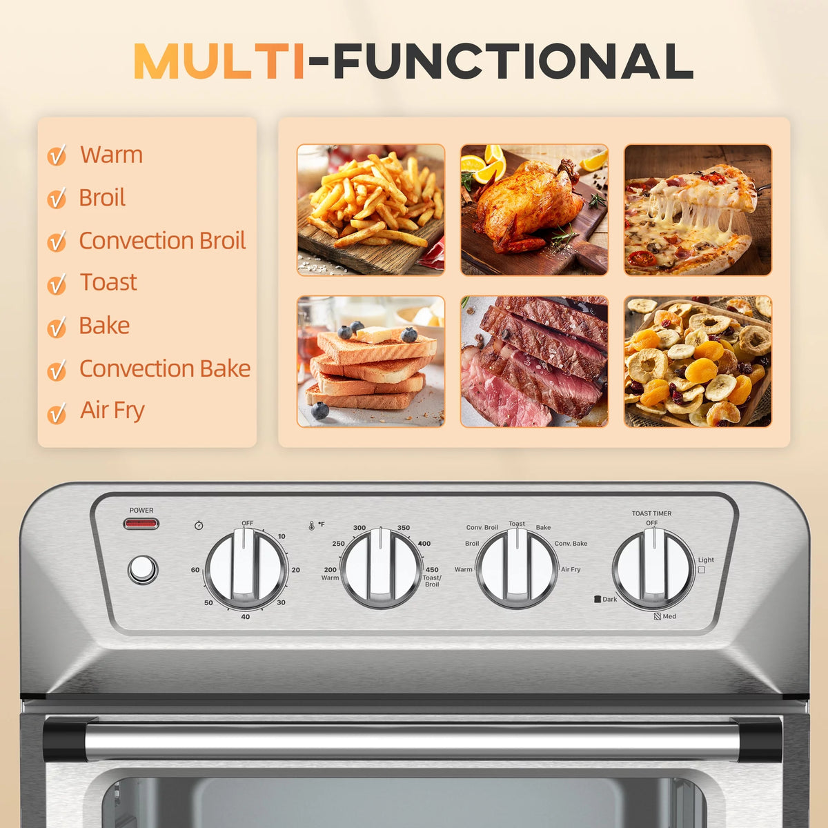21QT 7-In-1 Convection Air Fryer Toaster Oven, 1800W Stainless Steel W458277
