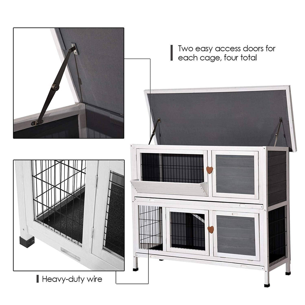 Grey 2 Story Wooden Rabbit Hutch with Ladder T788502
