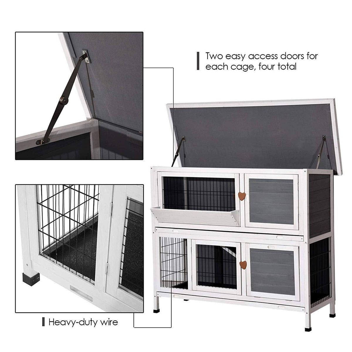 Grey 2 Story Wooden Rabbit Hutch with Ladder T788502