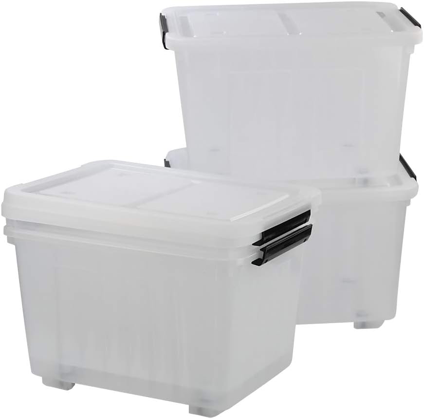 30 L Clear Plastic Storage Box with Wheels, 4-Pack Q424620