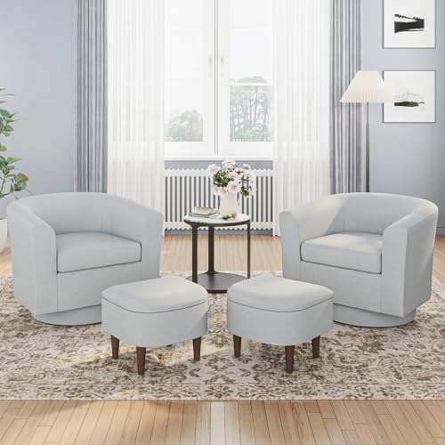 Beige Upholstered Swivel Accent Chair with Ottoman T866024