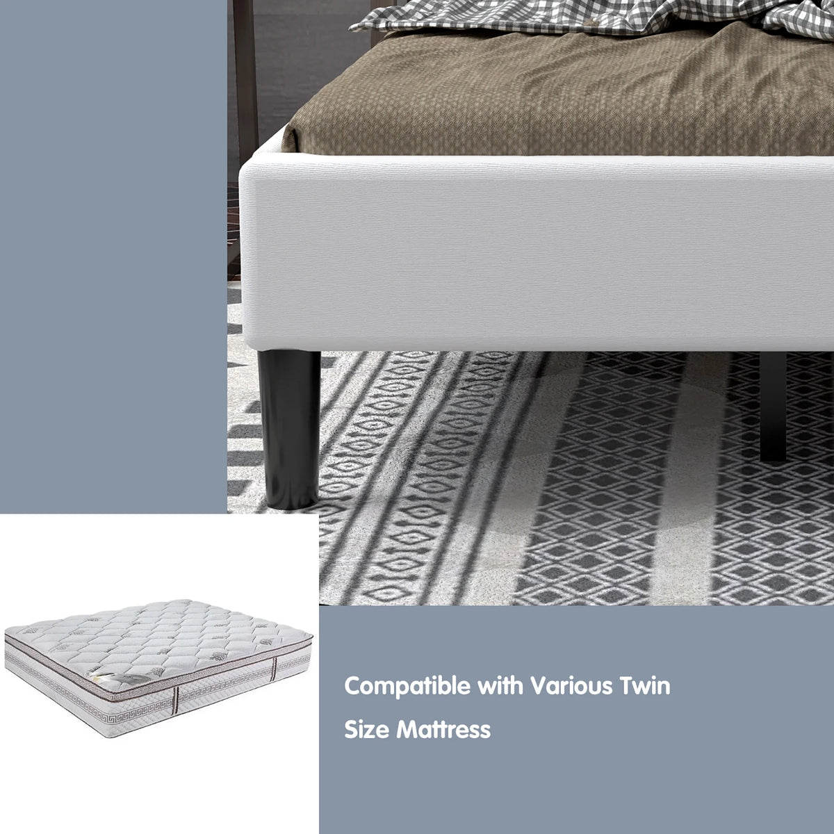 Twin Upholstered Bed Frame with Tufted Headboard Beige D136996