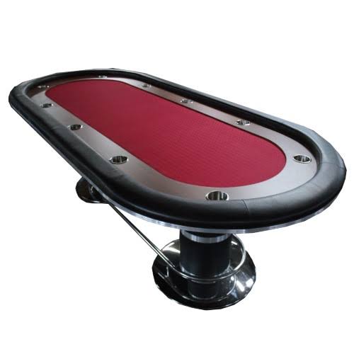 Oval Poker Table 96 x 43 inch Red Speed Cloth Stainless Pedestal Base E47913