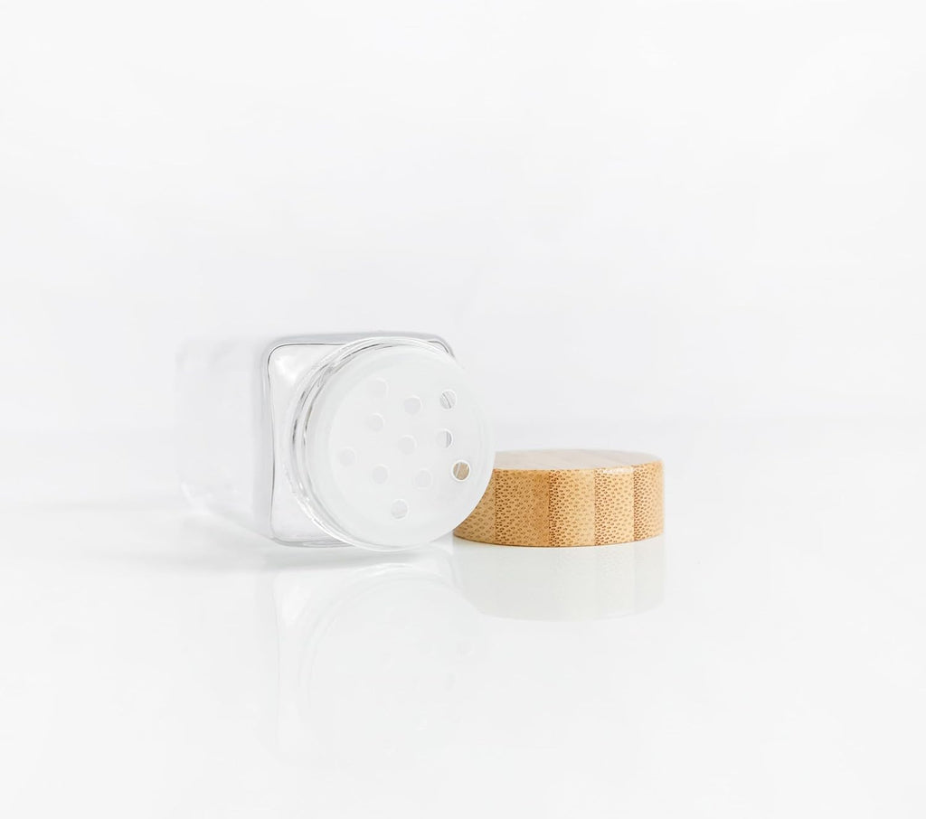 24 Glass Spice Jars with Bamboo Lids and Labels J2181
